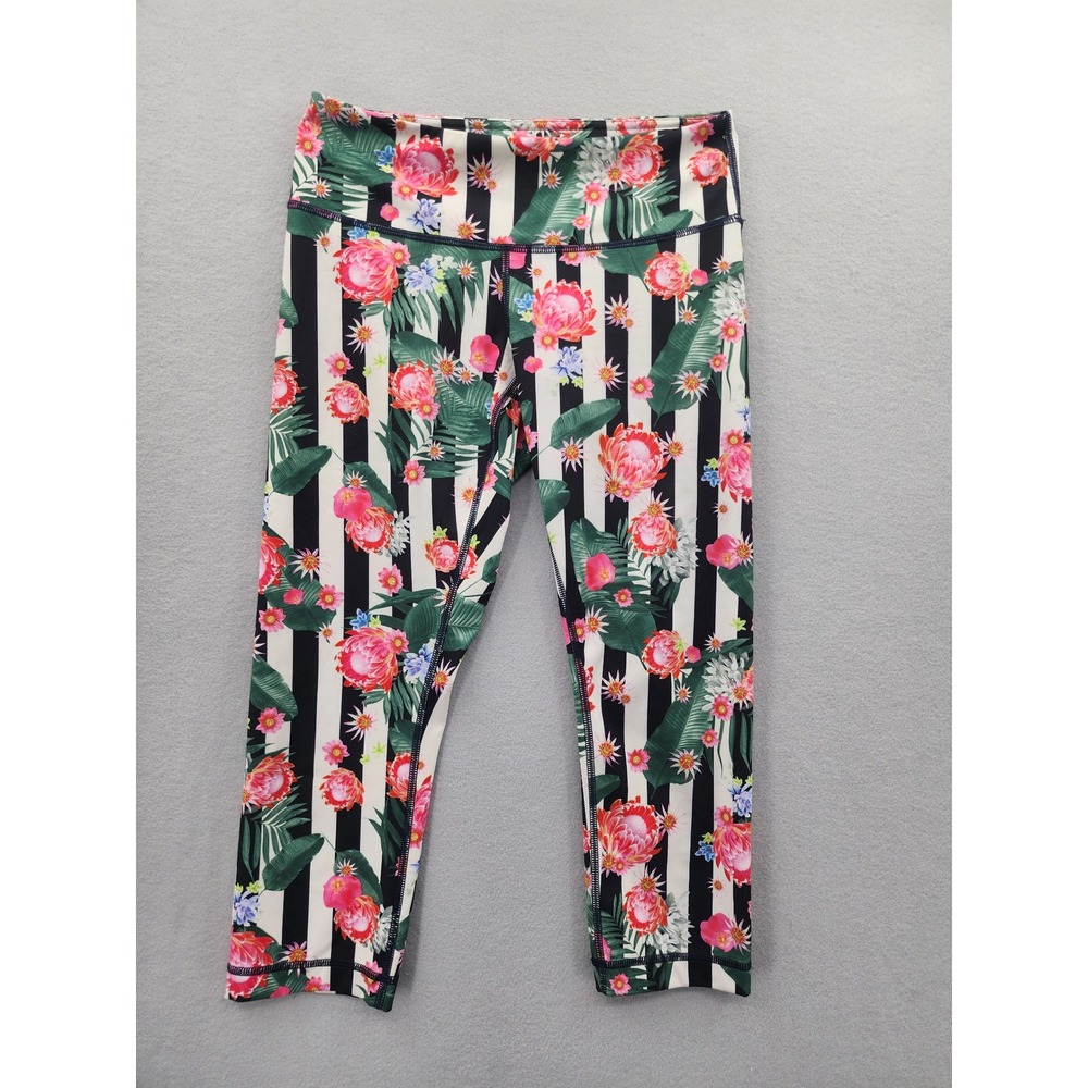 Lululemon High Rise Crop Leggings Size 6 Floral Tropical Striped Yoga Tights